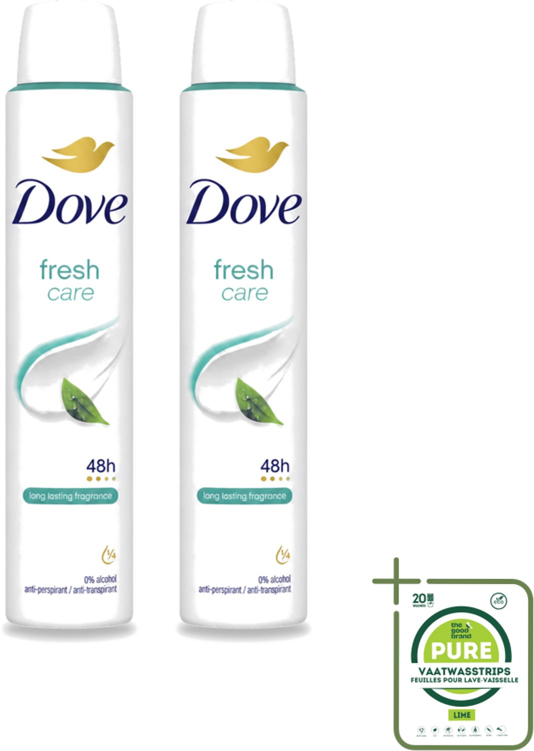 2 x Dove – Deodorant Spray – Fresh Care – 200 ml - Grootverpakking - Vaatwasstrips - Anti-transpirant Spray - Zweetvermindering - Geurvermindering - Fris - Okselverzorging