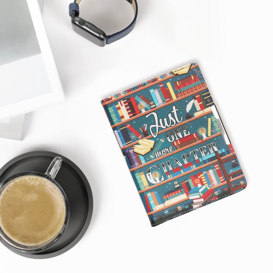 kwmobile e-reader hoesje geschikt voor Kobo Aura H2O Edition 2 hoes - E reader flip case met magneetsluiting - Ereader cover - bibliotheek design in meerkleurig — afbeelding 3