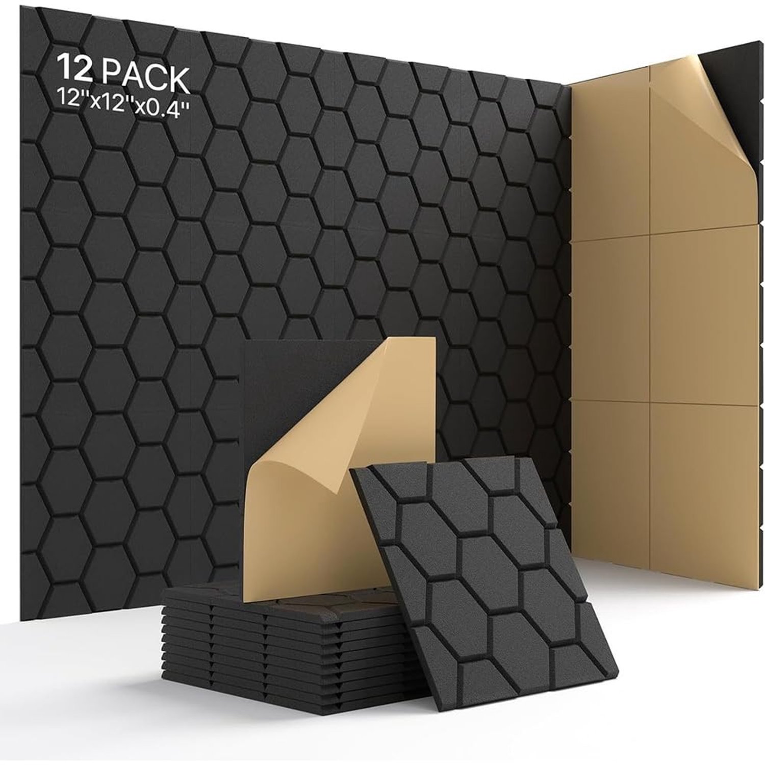 Set van 12 Zelfklevende Geluidsabsorberende Panelen 30 x 30 cm