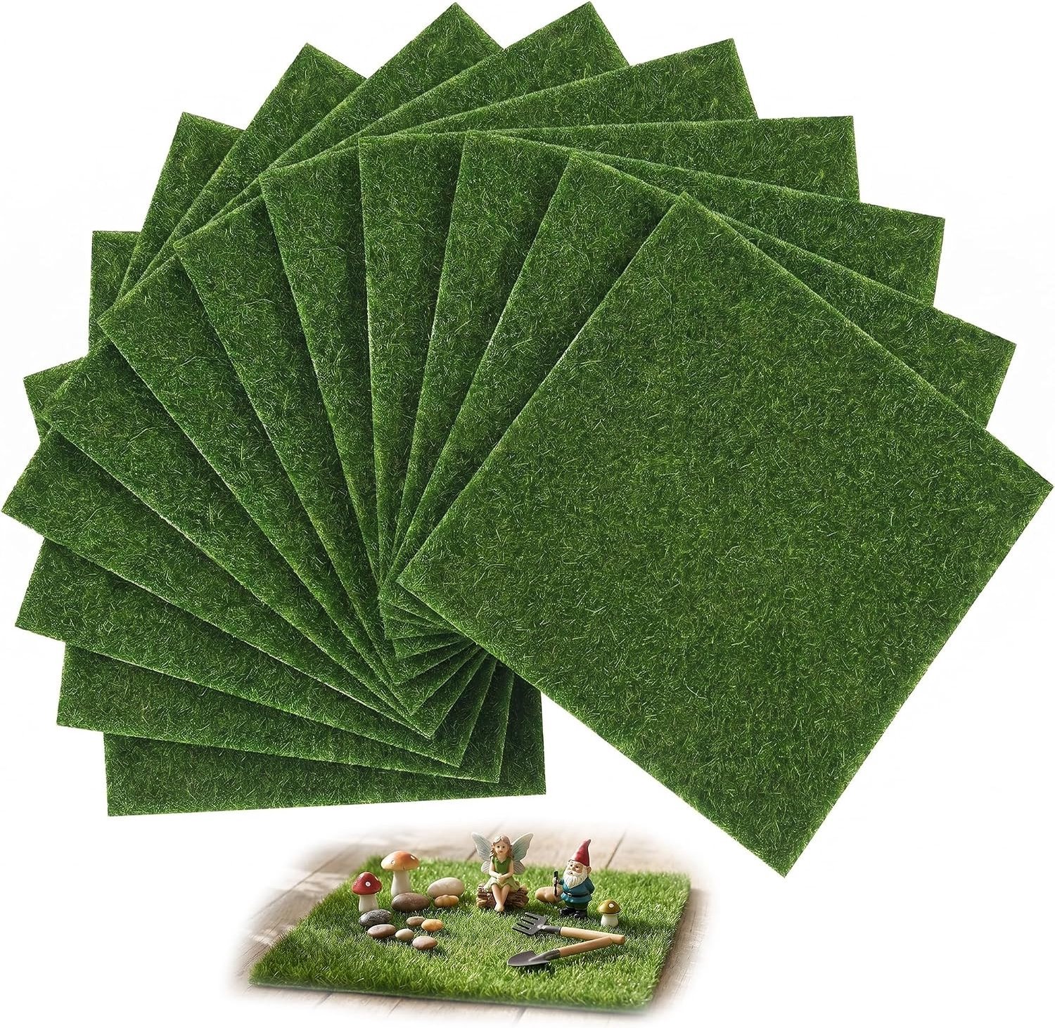 Set van 12 Kunstgras Craft Vellen 15 x 15 cm voor Miniatuurtuin Decoratie en Ambachten