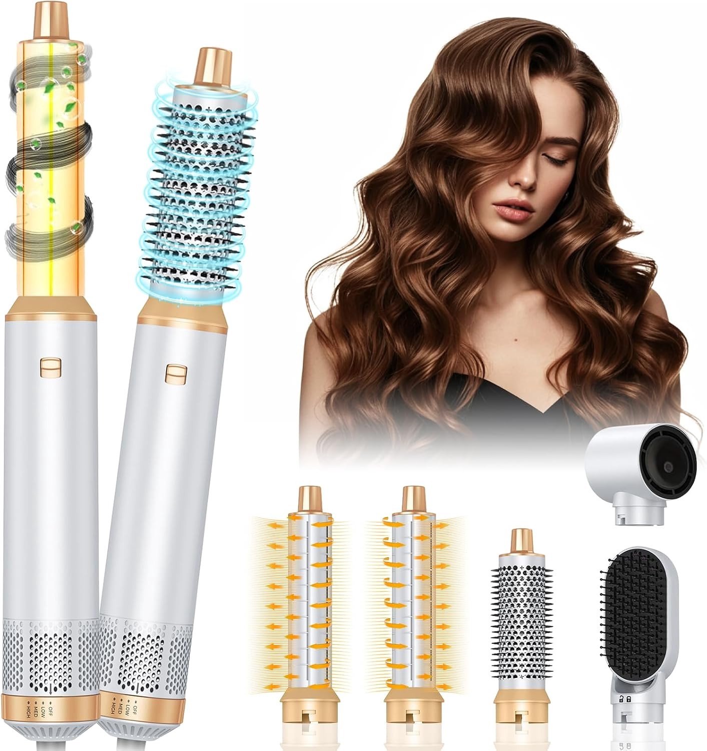 Air Styler Haarborstel - Wit - 5-in-1 Haardroger met Krultang en Accessoires - Voor Stijlvol Haar