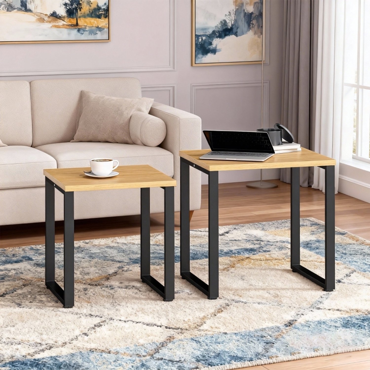 CHICFURN Salontafel - 2-delige set - nestbaar - metalen frame - naturel