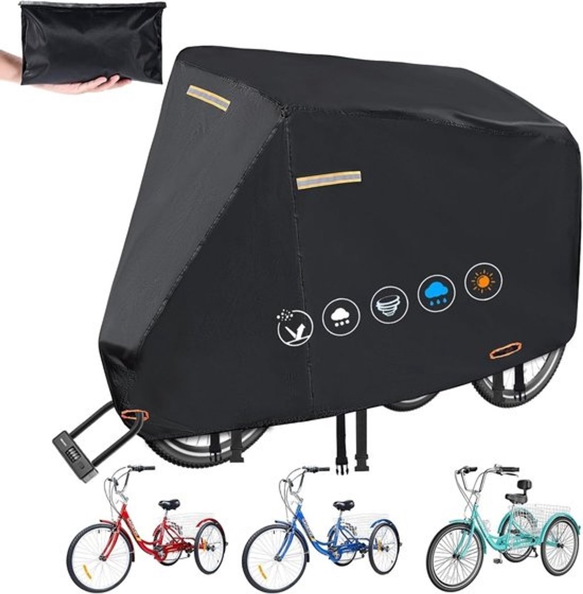 Duurzame waterdichte fietskarbeschermer - voor volwassenen - universele tarpaulin met nylonbevestigingsgaten en weerbestendige stripes