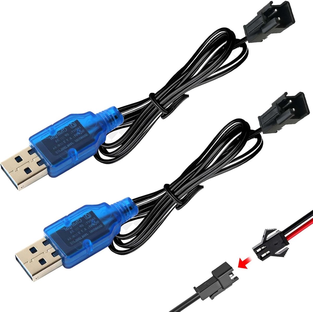 3,7 V HSP USB-oplaadkabel met SM 2P-stekker, 2 stuks, USB-oplaadkabel, SM-2P-stekker, NI-MH batterij, USB-oplaadkabel - ShopVlot