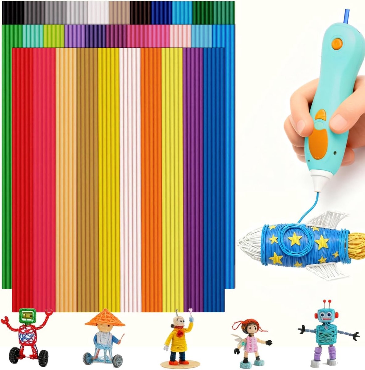 120 stuks 32 kleuren 3D Doodler Pen navullingen voor 3D Doodler Start+, 3D-pennen voor kinderen, 3D-penfilament PCL 2,5 mm Lage temperatuur, veilig en eenvoudig voor kinderen