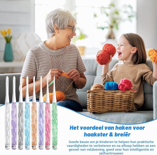 Ergonomische Haaknaalden Set van 8 Stuks van Kunststof met Antislip Handvatten 2.5mm-6mm voor Comfortabel Haken — afbeelding 3