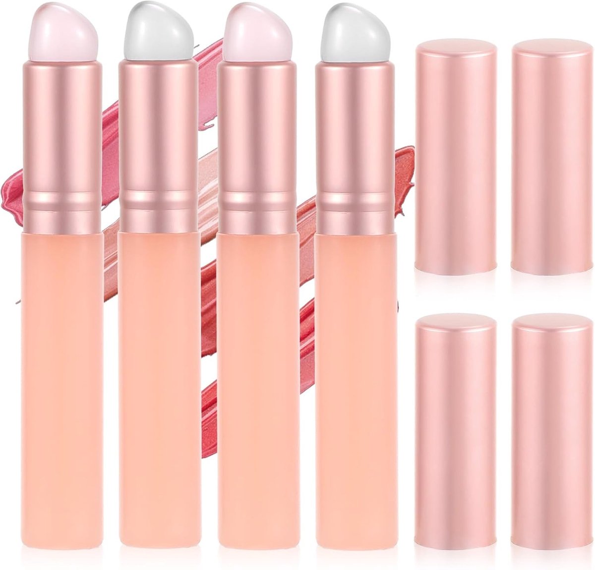 Set van 4 Herbruikbare Siliconen Lippenborstels met Deksel - Multifunctionele Lipstick Applicators voor Professionele Make-up en Precisie Aanbrengen