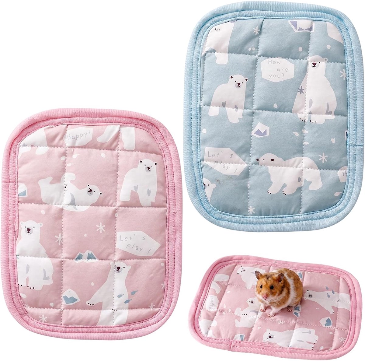 Koelmat voor konijnen, 2 stuks, 31 x 21 cm, koelplaat hazen, zelfkoelende ijszijden mat voor cavia's, hamsters, katten, wasbaar koelkussen, kleine dieren, zomeraccessoires