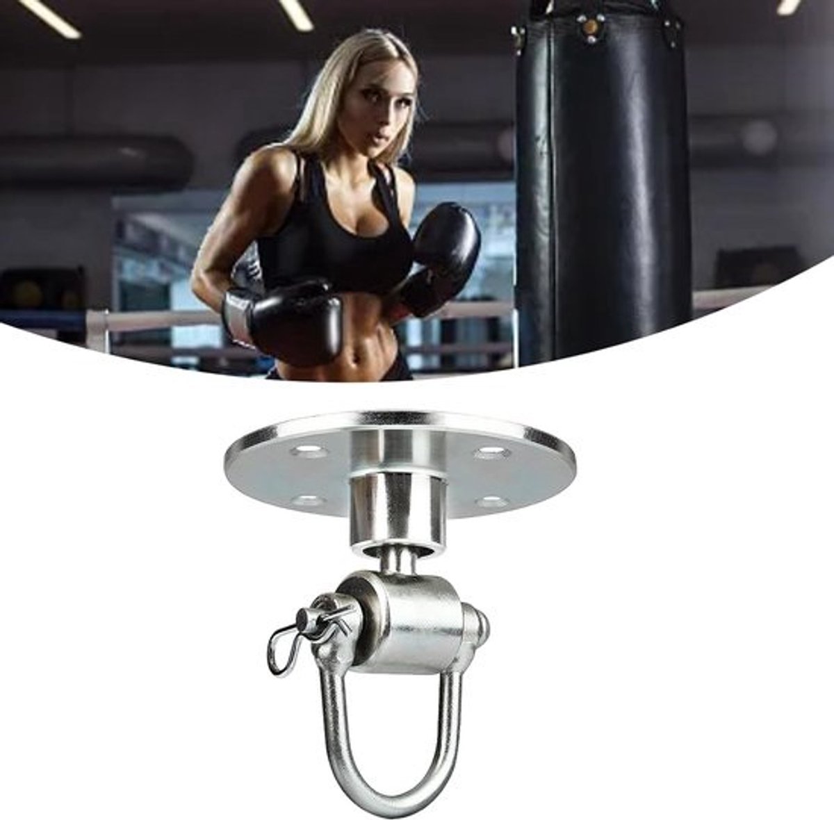 Bokszakhouder - Bevestigingshaak - Schommelhaak - Voor thuisgymtraining - 360 graden draaibaar - Montageplaat van 90 mm - Zwart