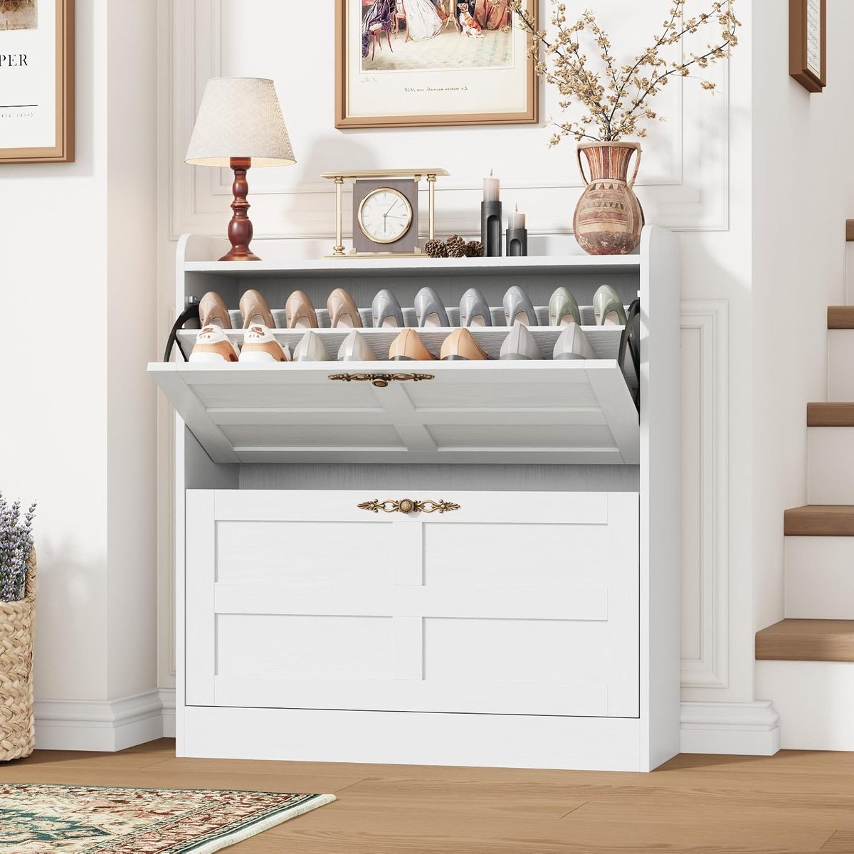 Schoenenkast Smal 80x28x88cm - Schoenenopberger Wit 2 Kleppen