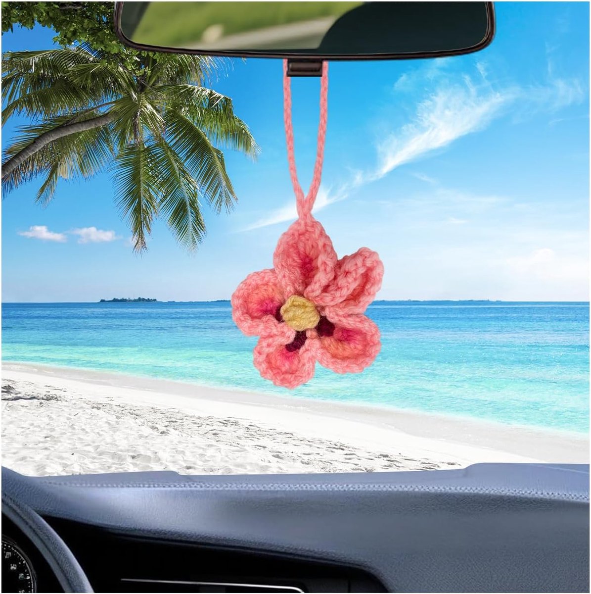 1 stuk bloemendecoratie voor auto, haakwerk, breiwerk, tropische Hawaïaanse bloemen, strandstijl accessoires (A) - ShopVlot