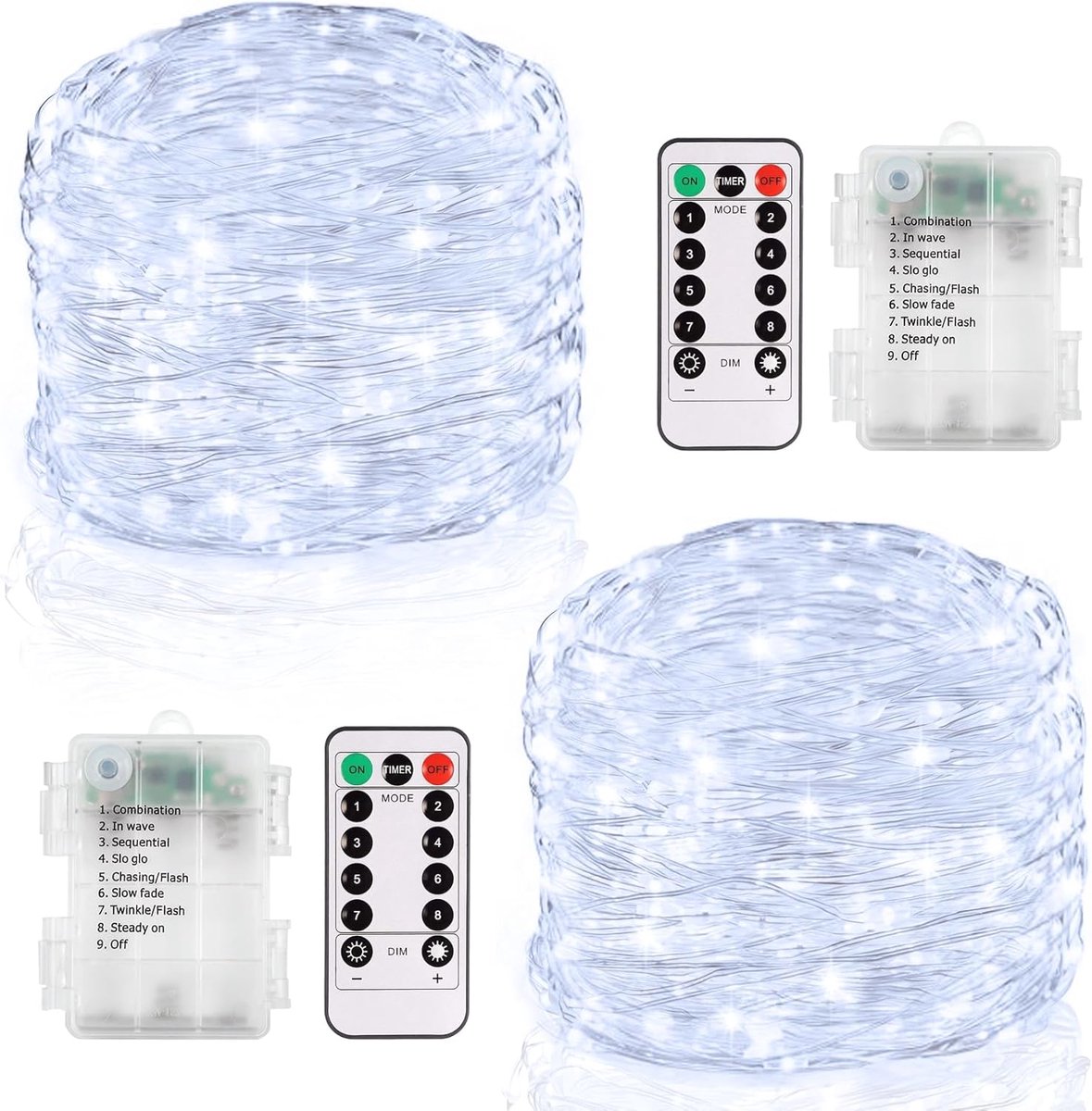 SnelShoppen - Pack van 2 Buiten Sfeerverlichting met Batterij - 12 m - 120 LED's met Timer en Afstandsbediening - Waterdichte Mini Fairy Lights voor T