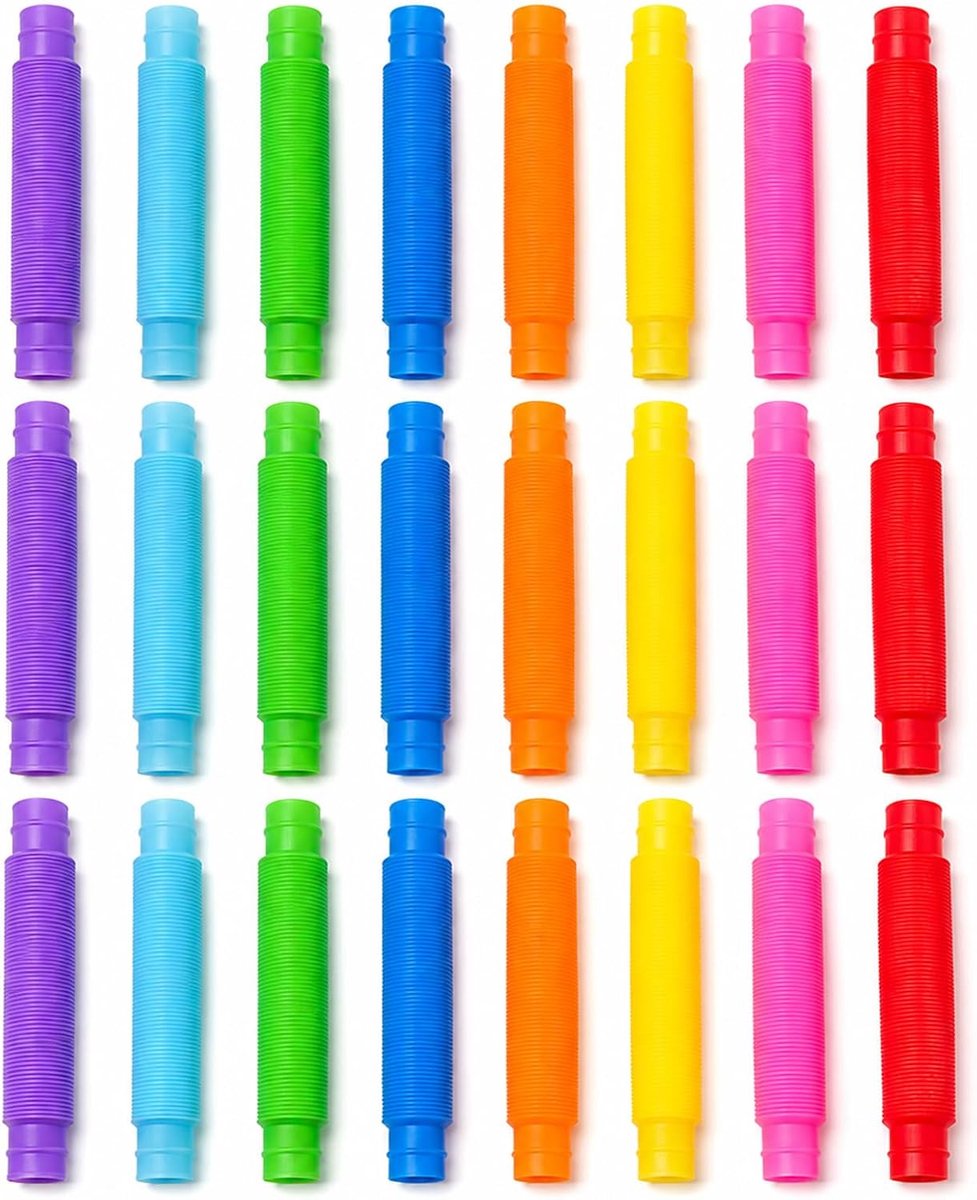 24 stuks mini-pop-tubes, 8 kleuren, elastische speelbuizen voor