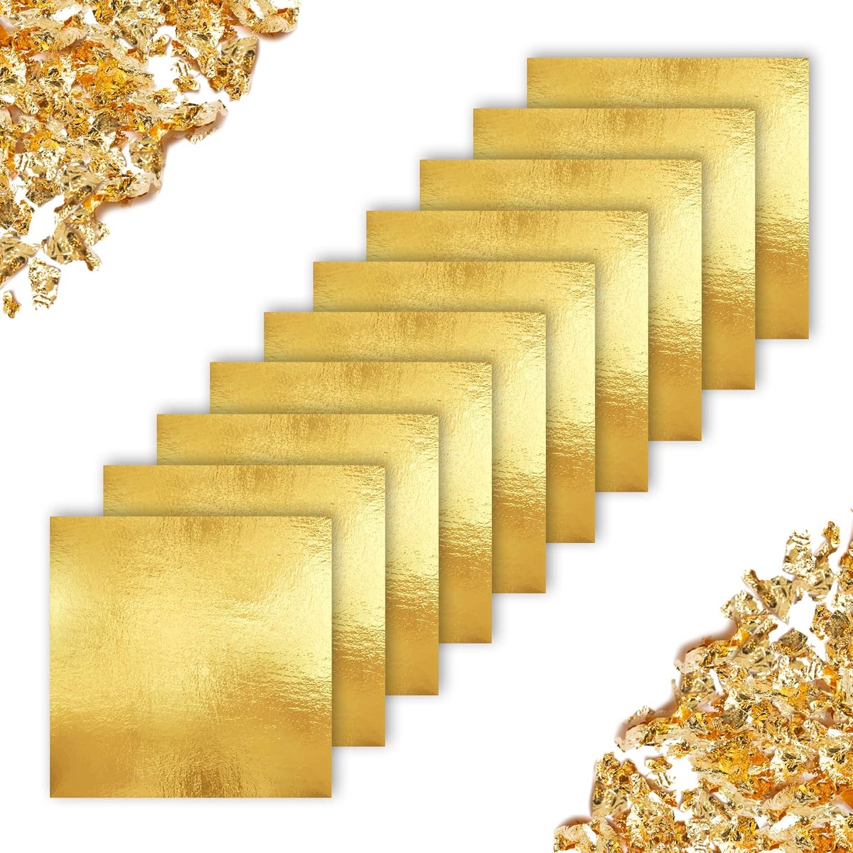 Goudblad|8 x 8,5 CM|✮✮Levenslange Garantie✮✮-100 Stuks Goudkleurige Bladen voor Decoratie, Hobby, Knutselen, Vergulden en Slijm