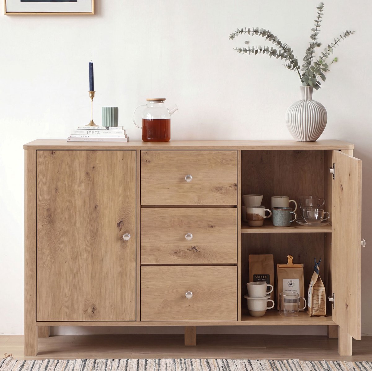 MODFU Dressoir Met 3 Lades En 2 Deuren - Eikenkleur - 120 x 40 x 80 cm