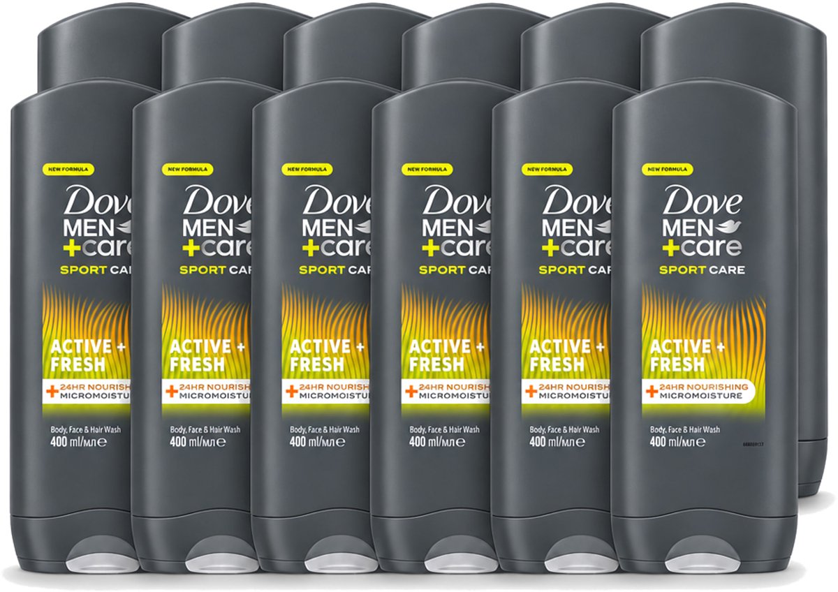 12 x Dove - Douchegel - Men+ Care Active Fresh - Verfrissend en langdurige bescherming - 400 ml - Voordeelverpakking - 12 stuks