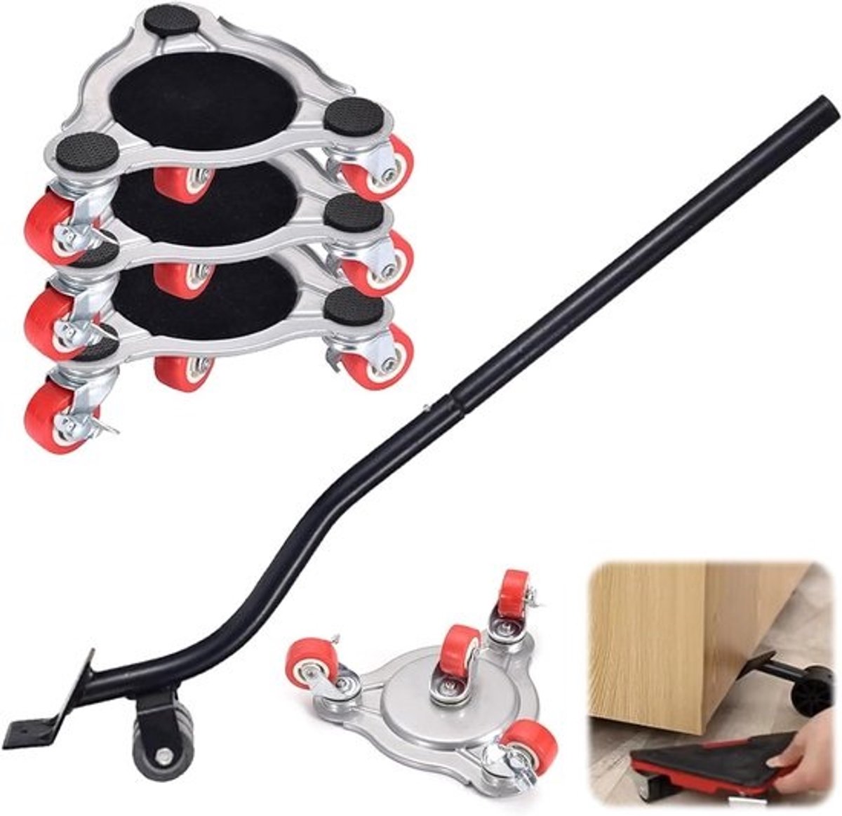 Set meubeltransportwielen - 360 graden draaibaar - 4 stuks plus 1 lifter