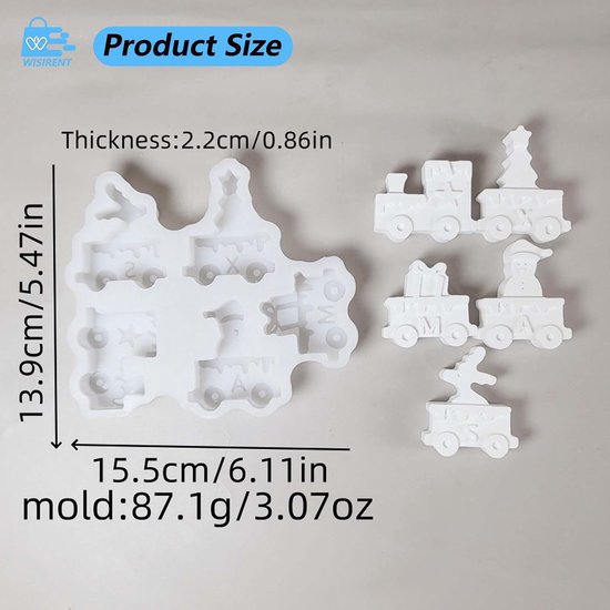 5 stuks siliconen gietvormen, trein WISIRENT, kerstvormen, gietvormen, set, siliconen vorm, eland, kerstboomvorm, 3D, Kerstmis, sneeuwpop, siliconen vorm, cadeau, vijfpuntige ster voor doe-het-zelf — afbeelding 5