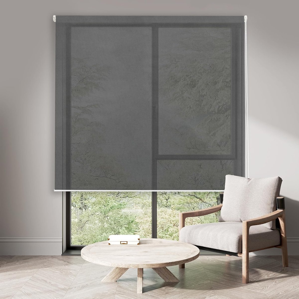 Rolgordijn model Egeo, rolgordijn voor 5% scherm, 402 donkergrijs 60 x 180 cm, stofafmetingen 56 x 175 cm.