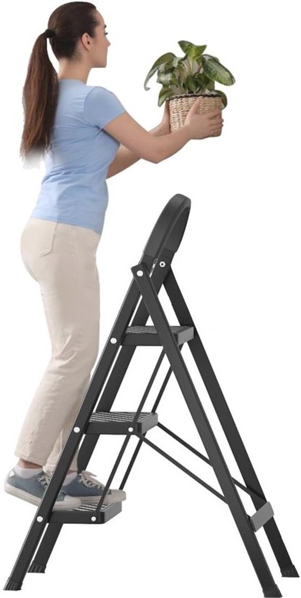 Opvouwbare trapladder - 3-traps inklapbare ladder voor thuis en buiten - antislip - 150 kg belastbaar