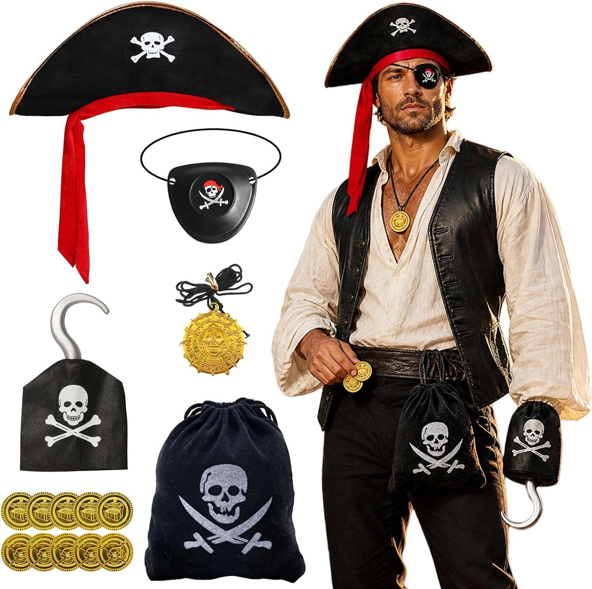 6 stuks piraten accessoires set voor Halloween kostuum piraat partij