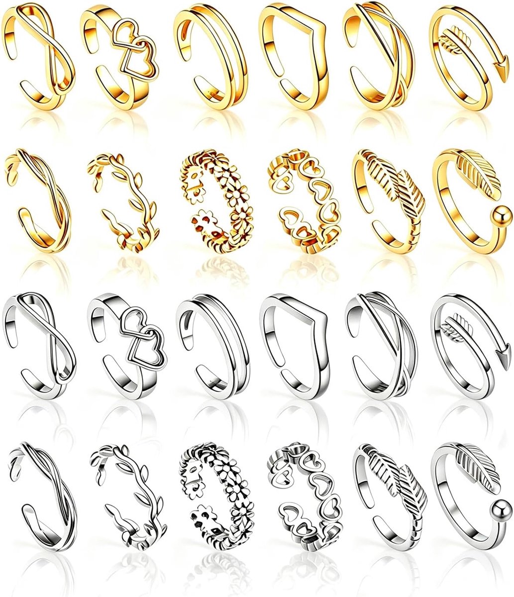 Ringen, verbindingsring, goud/zilver verguld, onveranderlijk en waterdicht, duimringen, open, verstelbaar, stapelbaar, set van ringen voor knokkels