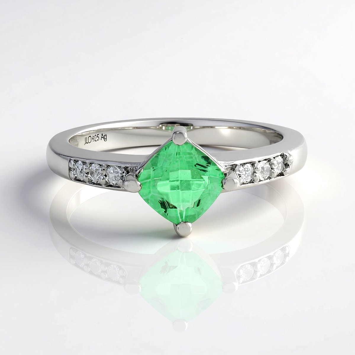 Cavill - Verstelbare Ring - 925 Sterling Zilver Platina Geplastificeerd - Antieke Smaragdgroene Kwarts 0.86 ct - Zirkonen 0.13 ct - Luxe Sieraad