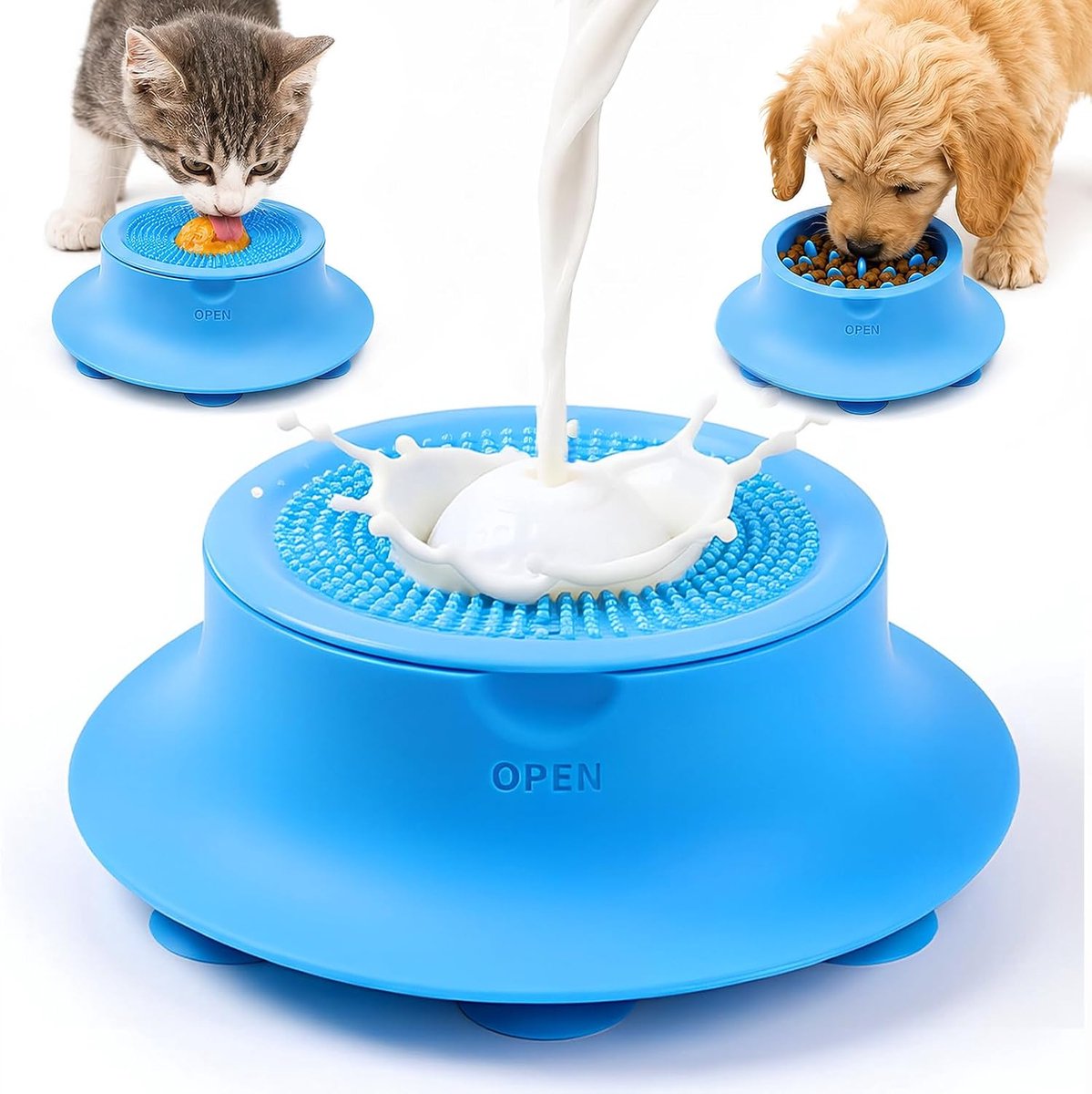 Hond 3-in-1 Slow Feeder siliconen (blauw)
