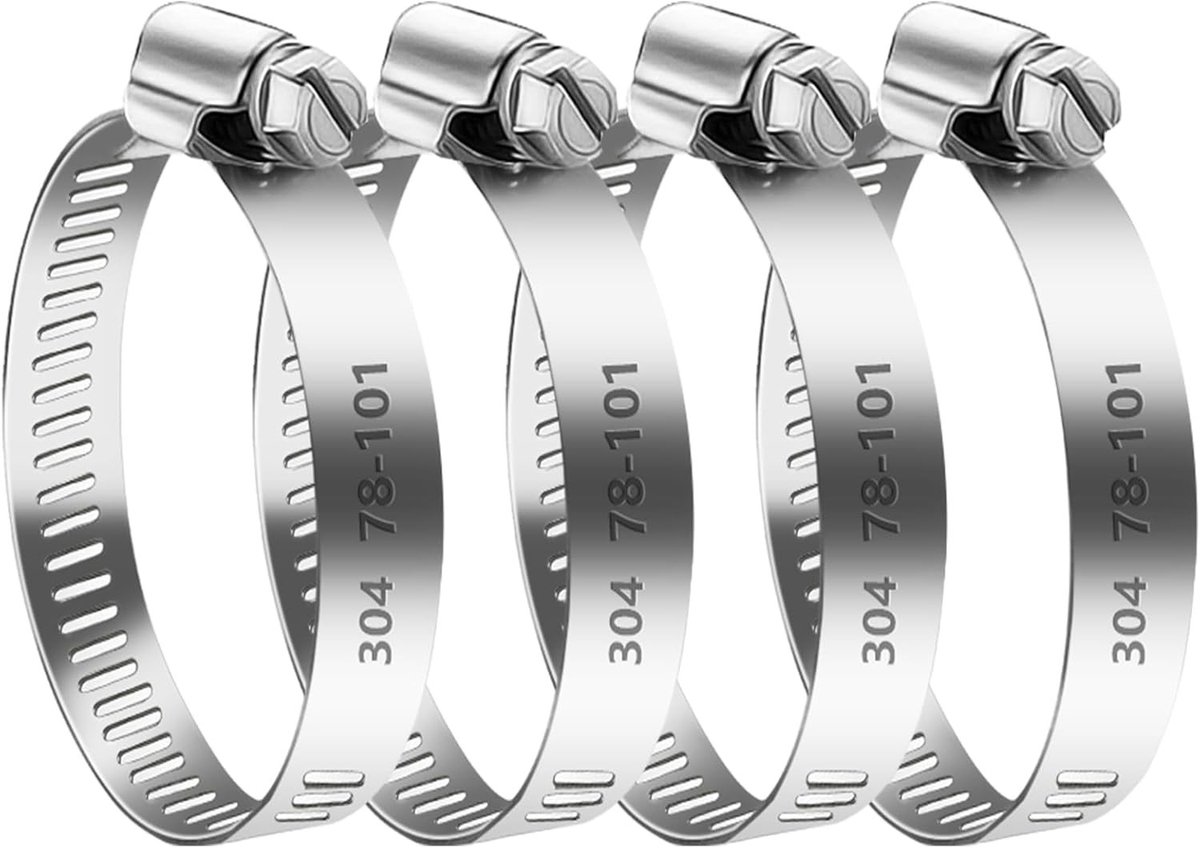 Verstelbare RVS Slangklemmen 78-101mm, 4 Stuks, Geschikt voor Afvoerslangen, Tuinslangen en Wasmachines