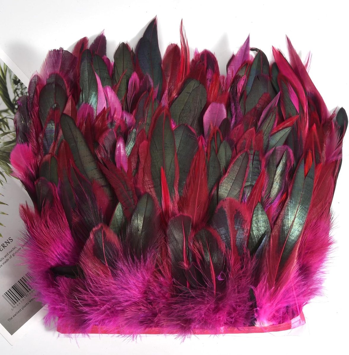 Veerfranjes, 15-20 cm breed, natuurlijke kraanveren, franjes met satijnen lint, veerband voor carnavalskostuum, Halloween, doe-het-zelf knutselen, hoeddecoratie, magenta