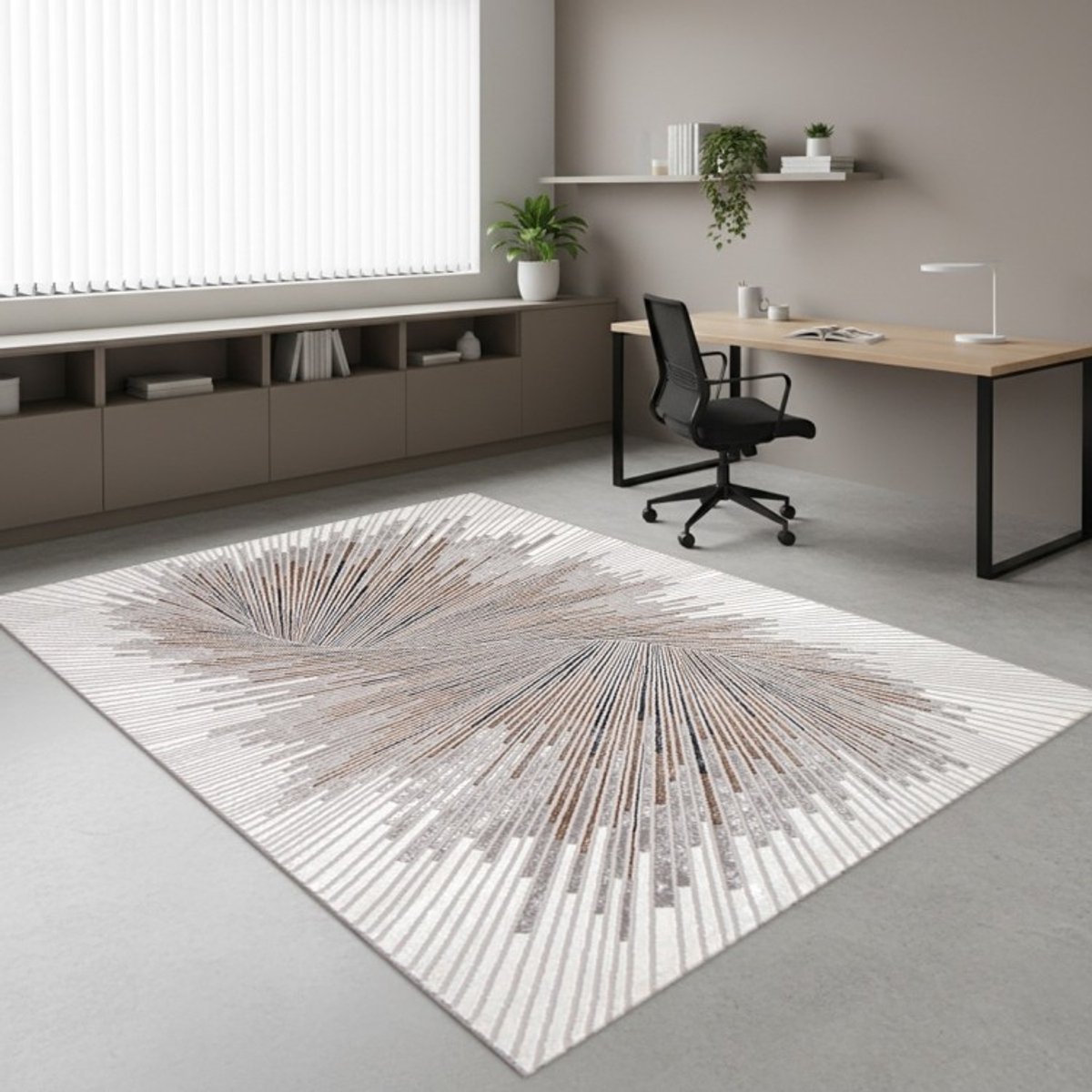 TapisTrend Designer tapijt Grijs 200x290 cm Modern vloerkleed met stralende lijnen en een abstract wervelend effect voor de woonkamer, slaapkamer en eetkamer