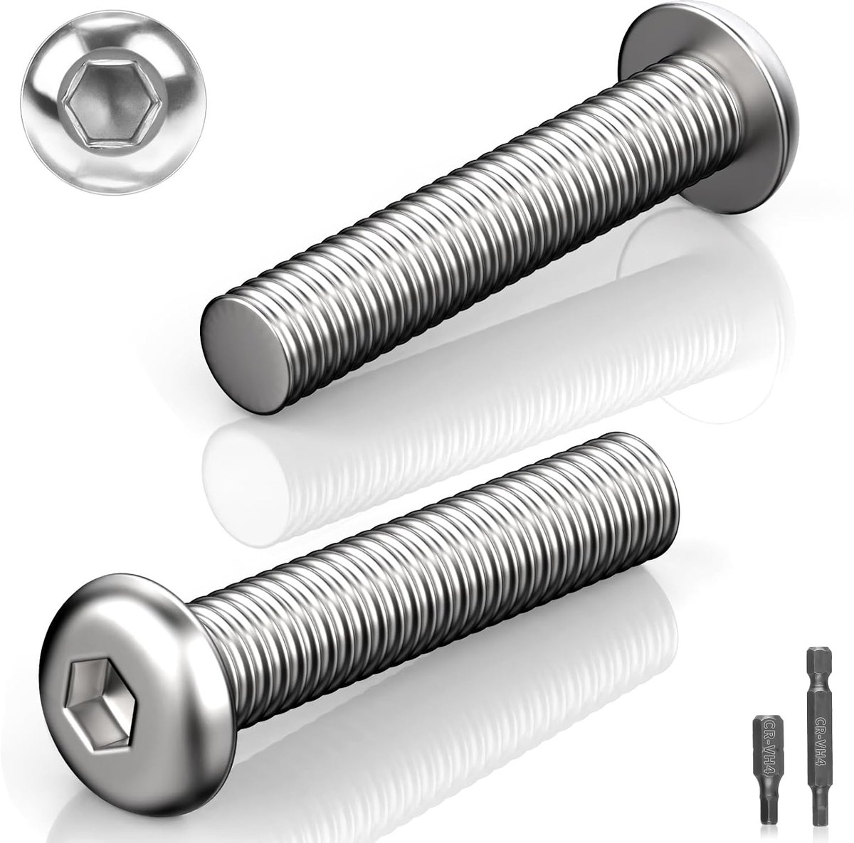 40 stuks schroeven, M6 x 20, lenskopschroeven, roestvrijstalen schroeven, platte kopschroeven, ronde kopschroeven, zeskantschroeven, verzonken kopschroeven, met 2 stuks H2.5 inbusbits (zilver)