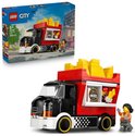 LEGO City snackwagen met LEGO-poppetje, gele frietjes op dak, rode en zwarte details.