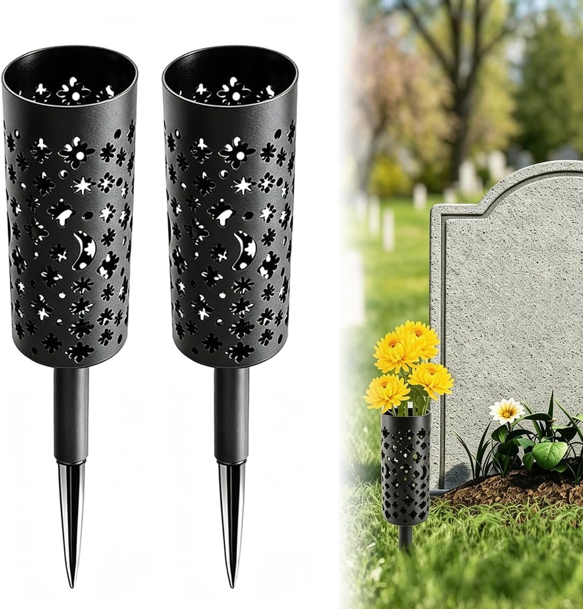 Grafvaas 39 cm met grondpen - kunststof herdenkvazen - elegant design - voor versieren met bloemen - ShopVlot