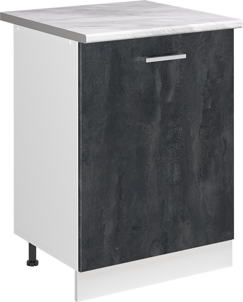 Vicco Keukenonderkast R-Line, Zwart beton/Wit, 60 cm met 1 deur marmer werkblad