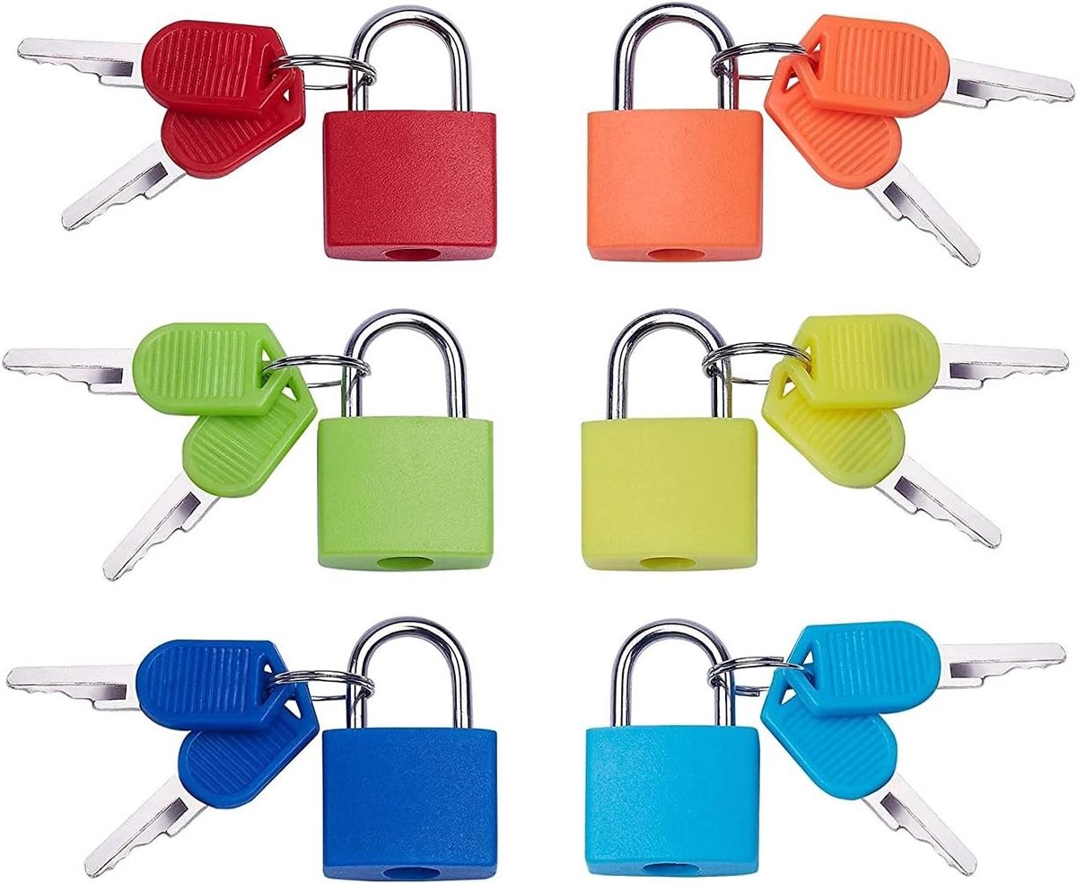 Mini Kofferslot Set van 6 Stuks, Kleurrijke Hangslot met 2 Sleutels voor Reiskoffers, Schooltassen en Laptopbags, Ideaal voor Veiligheid en Bescherming