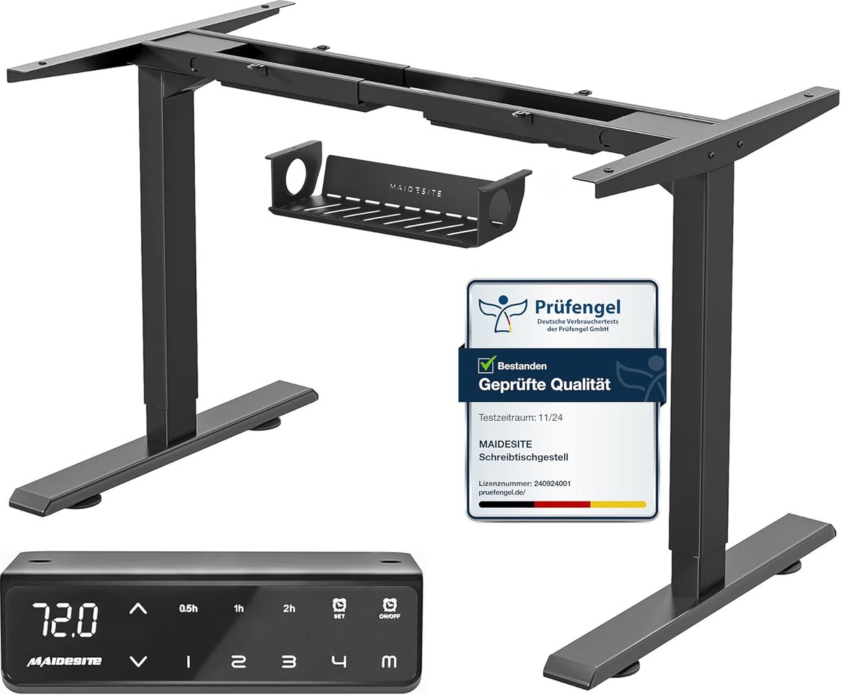 Elektrisch verstelbaar bureau 180x60 cm, hoogteverstelling 72-120 cm, zwart frame met dubbele motor, geheugenfunctie en USB-aansluiting - Industrohome