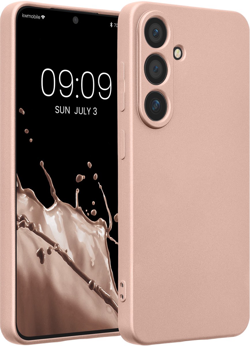 kwmobile metallic telefoonhoesje van TPU - geschikt voor Samsung Galaxy S25 - Flexible case voor smartphone - In metallic roségoud