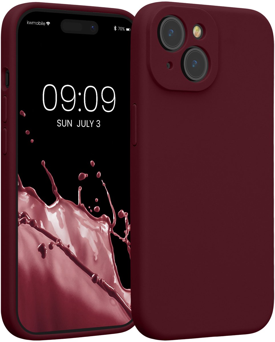 kwmobile telefoonhoesje geschikt voor Apple iPhone 15 - TPU backcover met siliconen coating - Smartphone case in bordeaux-violet