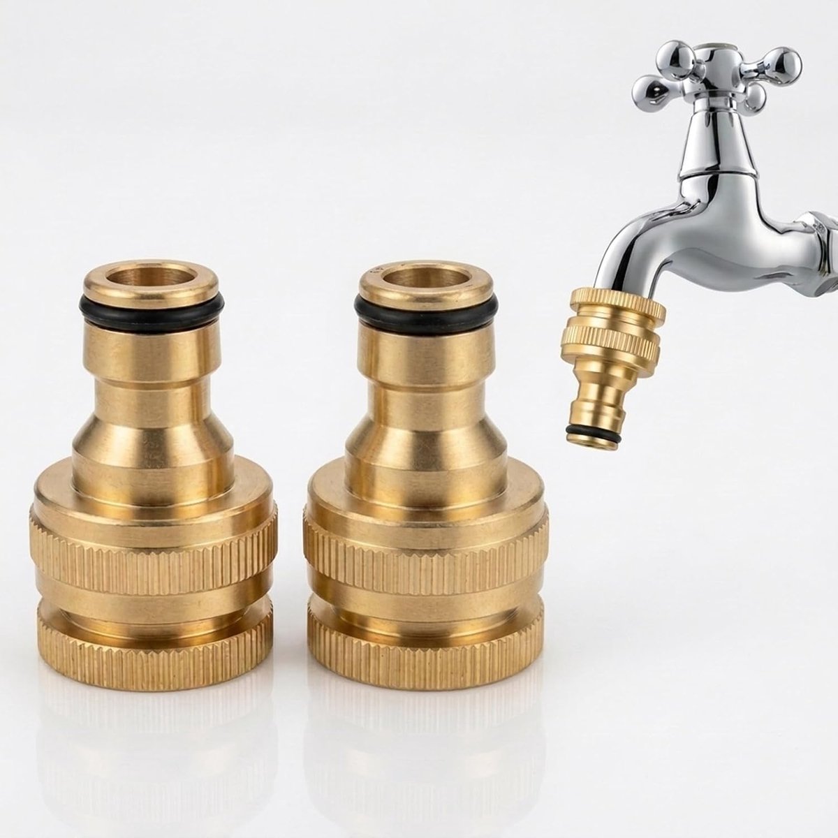 2 stuks messing kraanverbinders, 1/2 inch 3/4 inch messing slangaansluiting, adapter, slangverbinder, waterkraan - ShopVlot