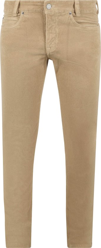 Lichtbruine corduroy broek met fijne ribbels, slim fit.