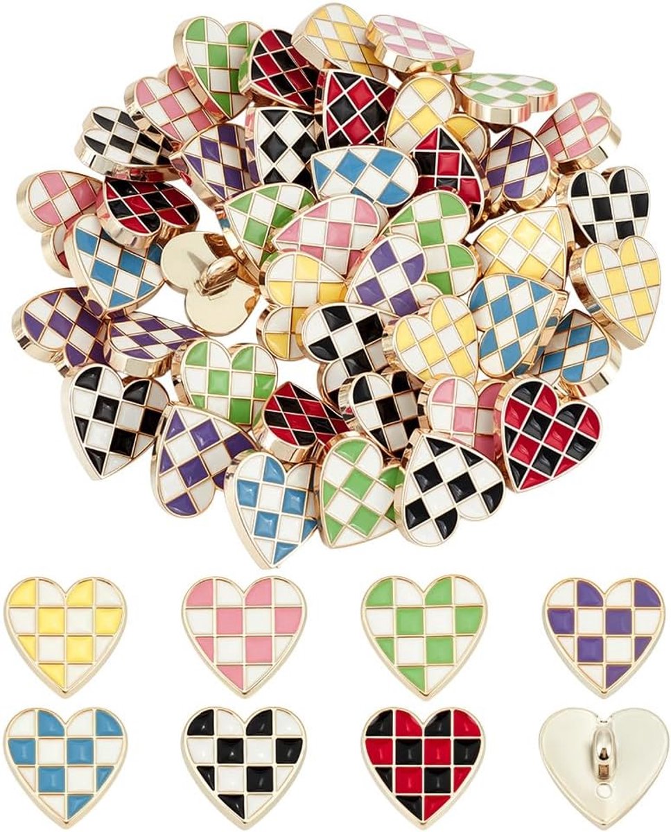 Knopen, 1,7 cm schaakbord knop sets 1 gat ruit naaiknop hart met tartan voor jassen pakken mantels kledingaccessoires