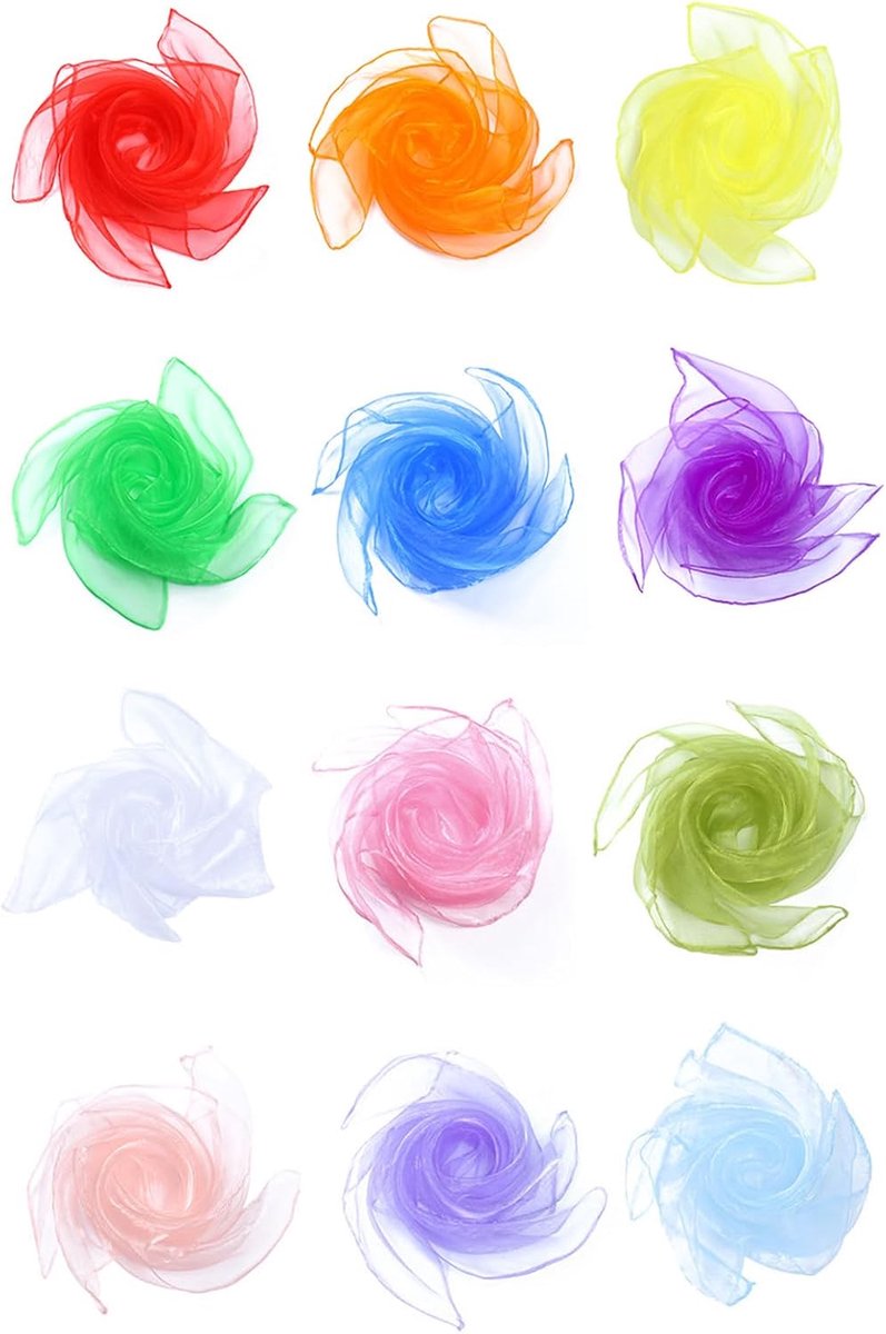 12 Stuks Jongleerdoeken, Kleurrijke Doeken, Chiffondoeken Voor Dansen, 60 X 60 CM