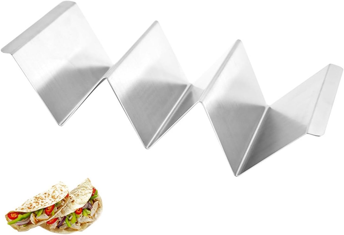 4 stuks taco-houders van roestvrij staal, taco standaard roestvrij staal, dubbelzijdige hot doghouder, taco standaard met handgrepen, vaatwasmachinebestendig tortilla-houder voor Taco Shells en ook