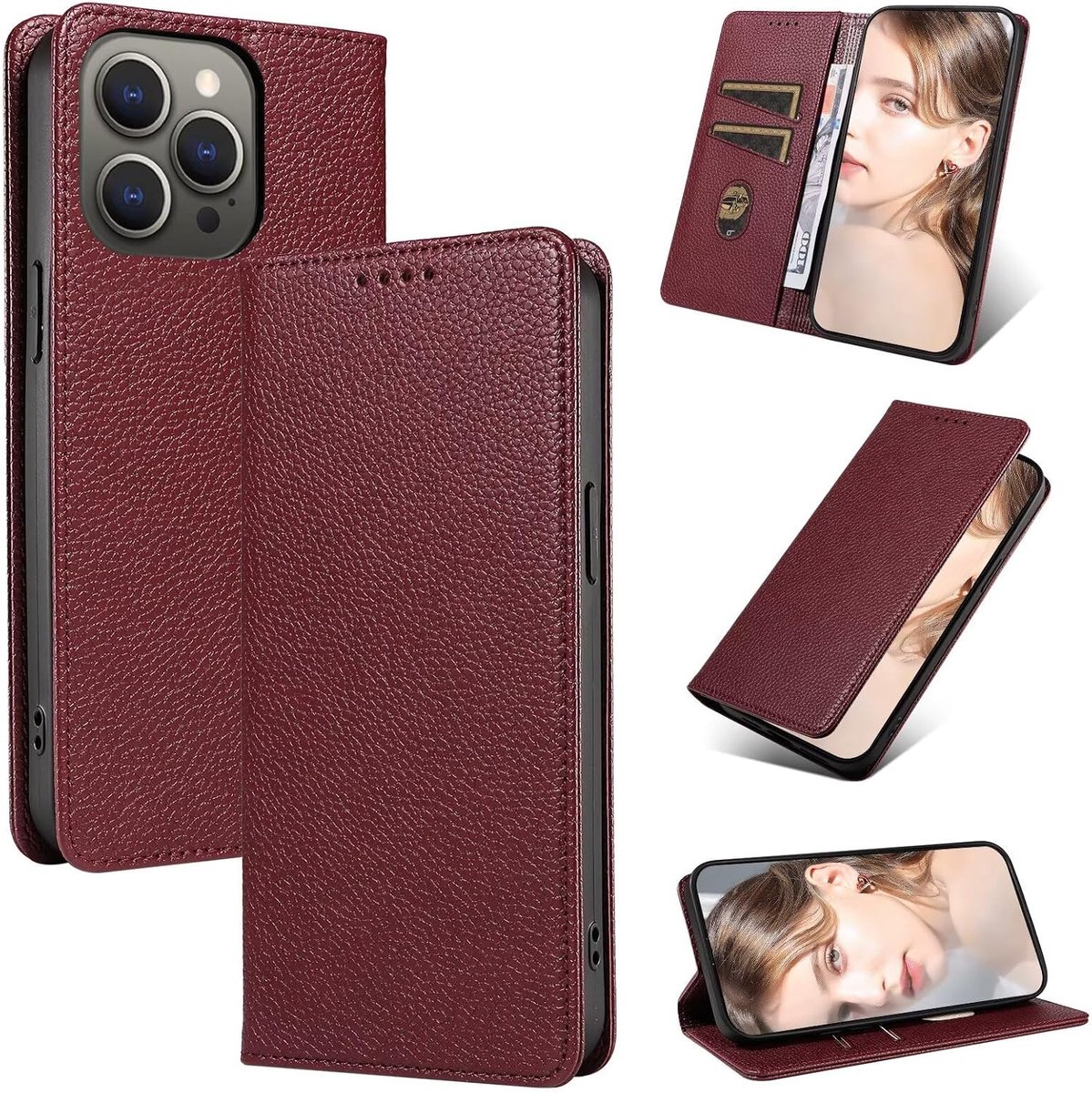 Telefoonhoesje voor Moto G84 5G, leren telefoonhoes met kaartenvak, premium kwaliteit lederen telefoonhoes, klapstandaard, rood