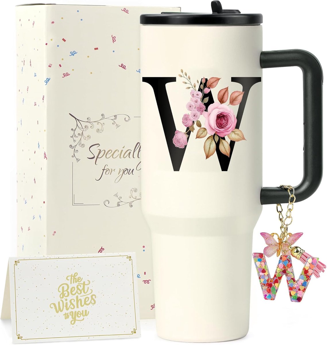 SnelShoppen - A-Z Thermosfles met Rietje, Dubbelwandige Roestvrijstalen Thermosbeker, 1,2 Liter, Ideaal Gepersonaliseerd Cadeau voor Vrouwen, Perfect