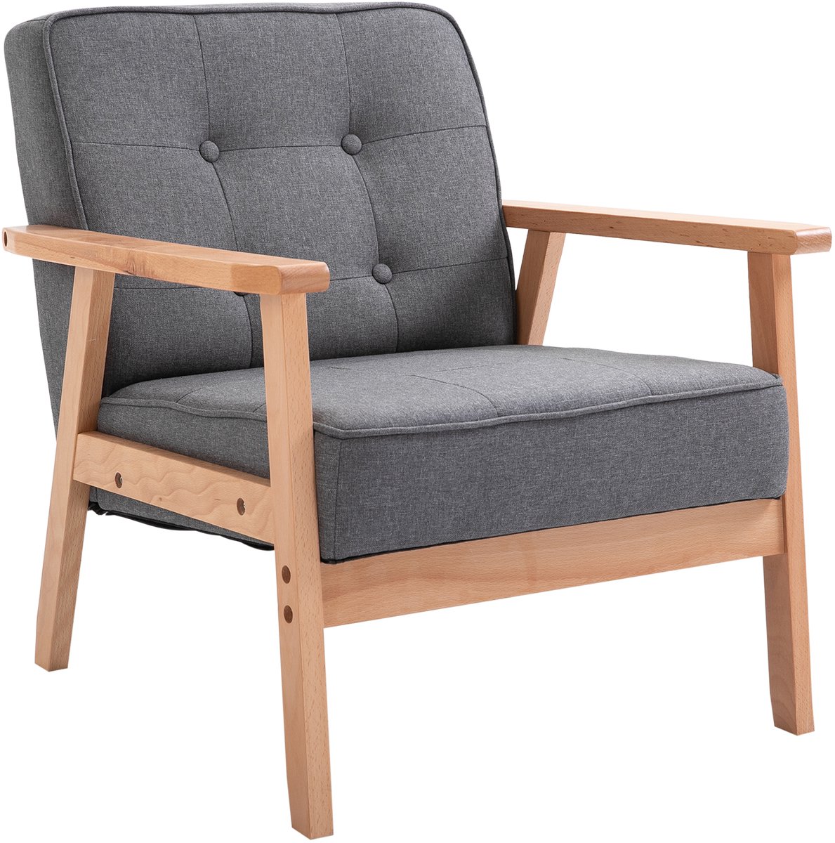 Homona Fauteuil - Met armleuningen en houten frame - 64,5 x 70 x 74 cm - Grijs