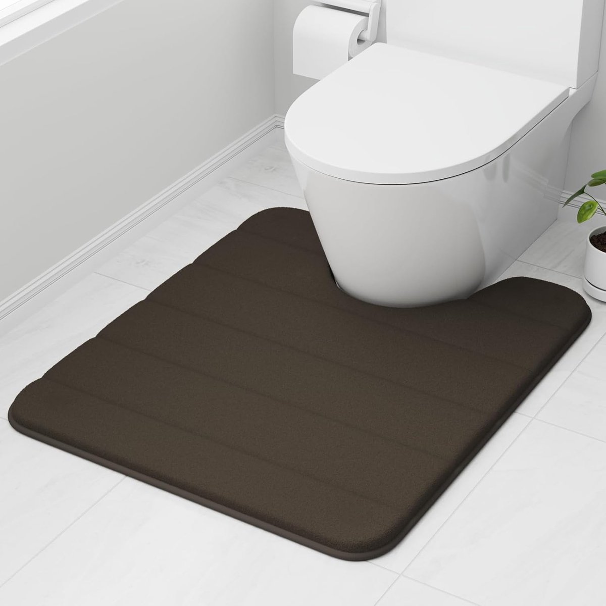 SnelShoppen - Toiletmat traagschuim 50x60 cm bruin ultrazacht antislip superabsorberend badkamertapijt voor luxe badkamerervaring