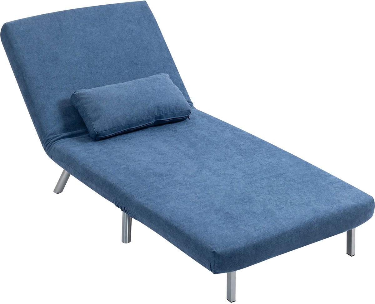 Homona Slaapfauteuil - Met slaapfunctie en kussen - 5-traps verstelbare rugleuning - Metaal - 190 x 80 x 28 cm - Blauw