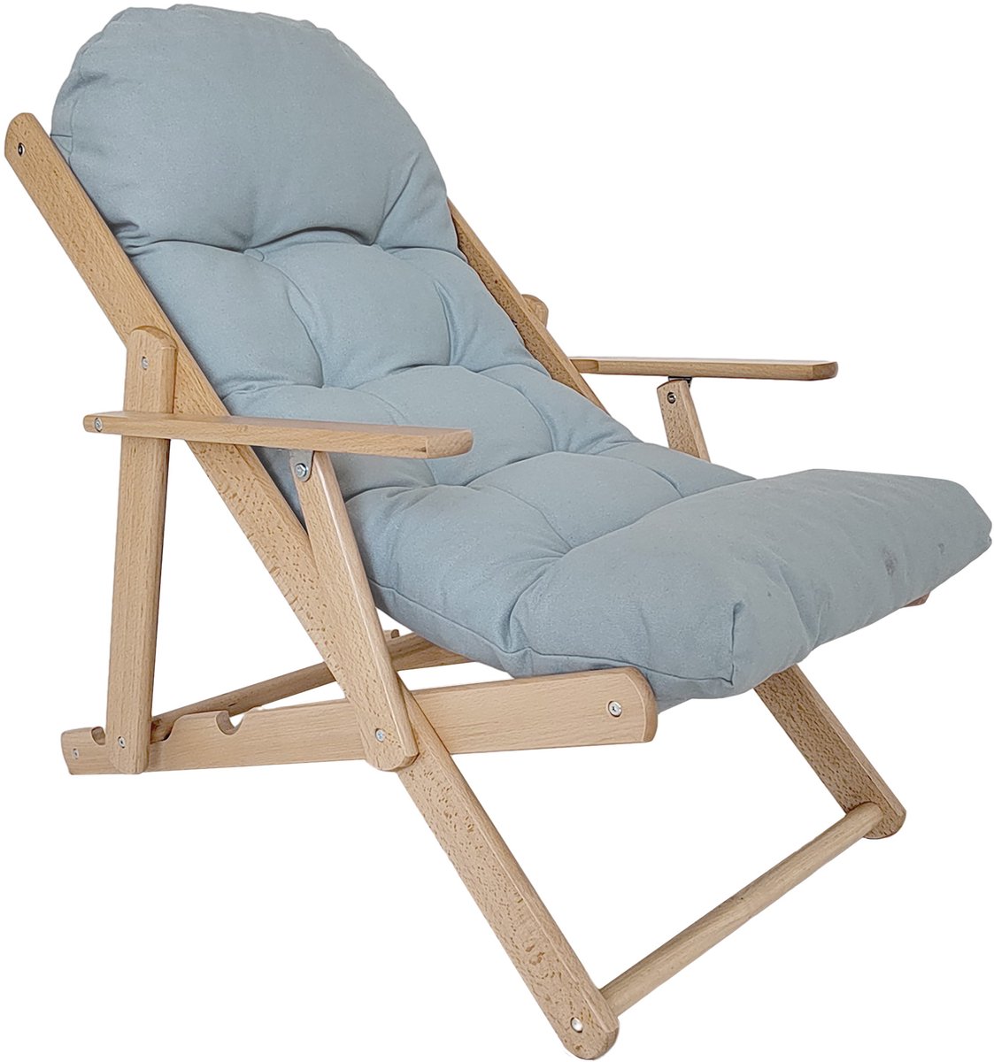 Homona Relaxfauteuil met verstelbare rugleuning - Inklapbaar - Met kussen - Buchenhout - 71 x 89 x 96 cm - Lichtgrijs